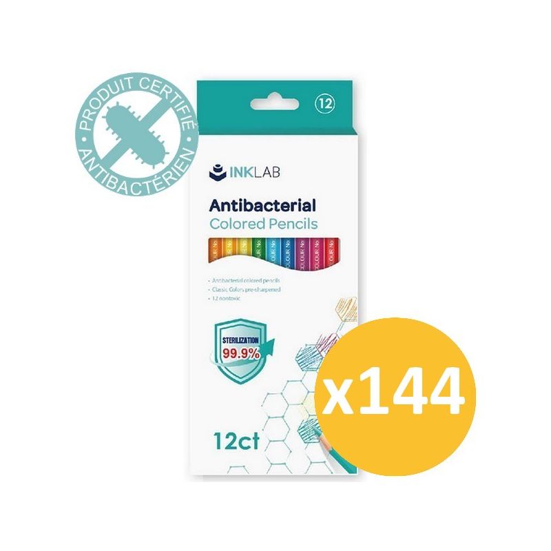 Pack scolaire remisé 144 étuis de 12 crayons de couleur antibactériens