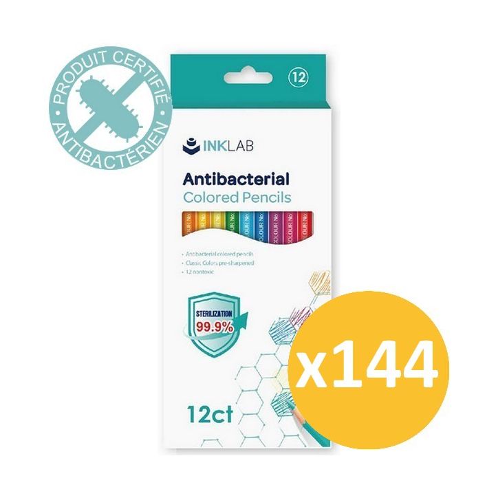 Pack scolaire remisé 144 étuis de 12 crayons de couleur antibactériens