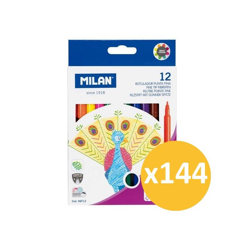 Pack scolaire remisé 144 étuis de 12 feutres fins MILAN