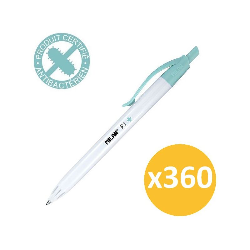Pack scolaire remisé 360 stylos à bille bleus rétractables antibactériens MILAN