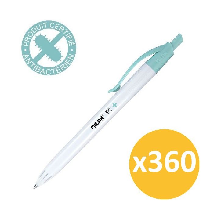 Pack scolaire remisé 360 stylos à bille bleus rétractables antibactériens MILAN