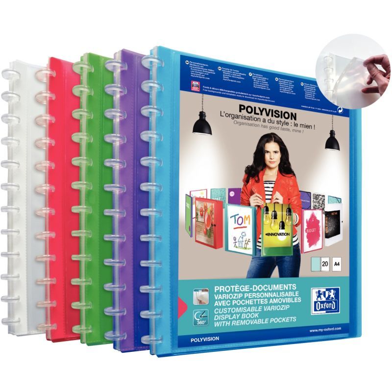 OXFORD Polyvision Protège-Documents A4 120 Vues (60 Poches) – Couverture Translucide Coloris Assortis – Lot De 2