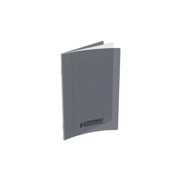 CONQUERANT C9 Cahier piqûre 17x22cm 48 pages 90g grands carreaux Séyès. Couverture polypropylène Gris