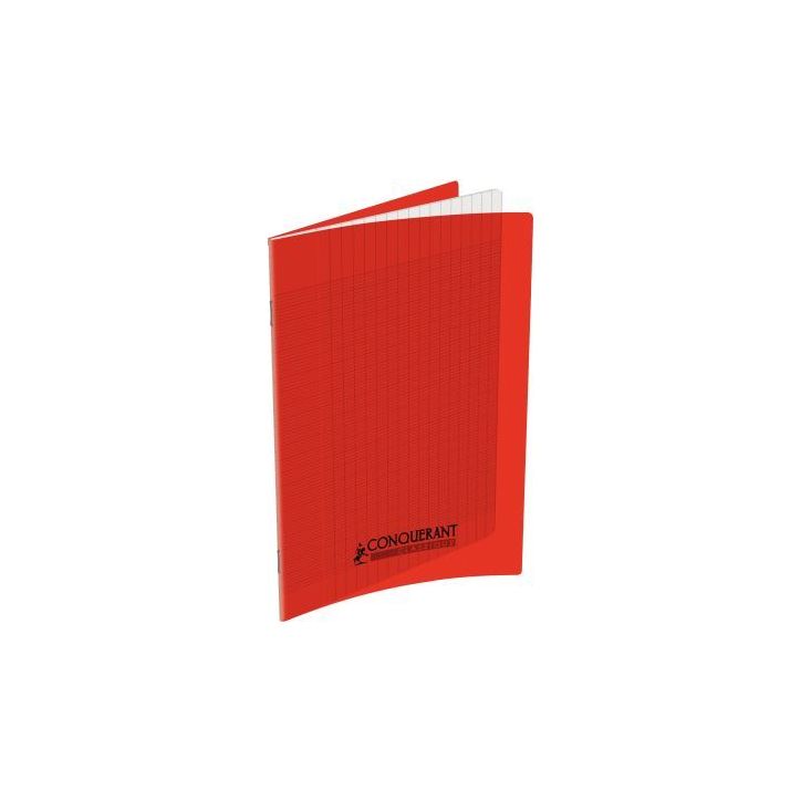 CONQUERANT C9 Cahier piqûre 17x22cm 32 pages 90g grands carreaux Séyès. Couverture polypropylène Rouge