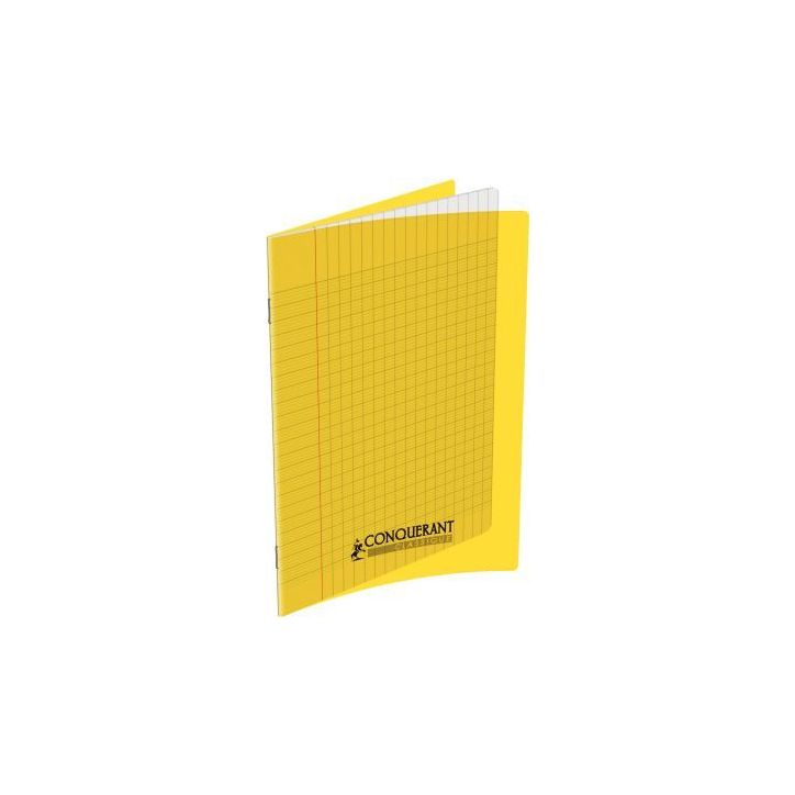 CONQUERANT C9 Cahier piqûre 17x22cm 60 pages 90g grands carreaux Séyès. Couverture polypropylène Jaune