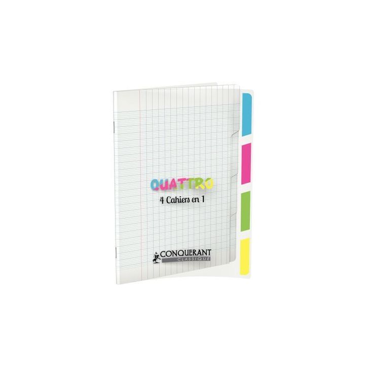 CONQUERANT C9 Cahier 4en1 agrafé 17x22cm 140 grands carreaux Séyès couverture polypro incolore