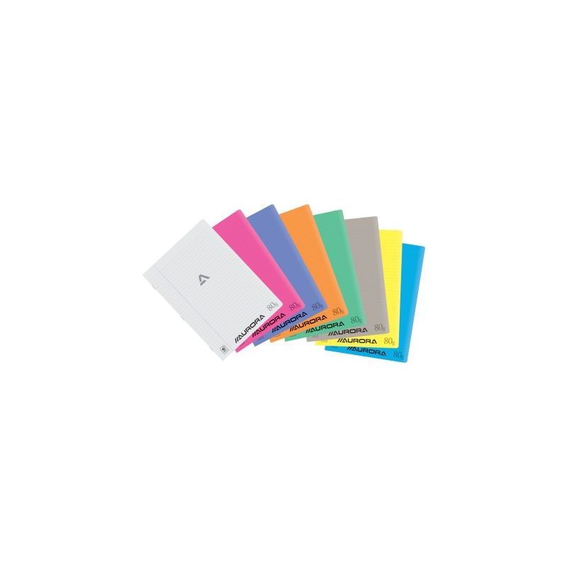 Achetez Cahier piqué AURORA 72 pages 80g, format A4 ligné 8mm, couverture PP coloris assortis 36PP..