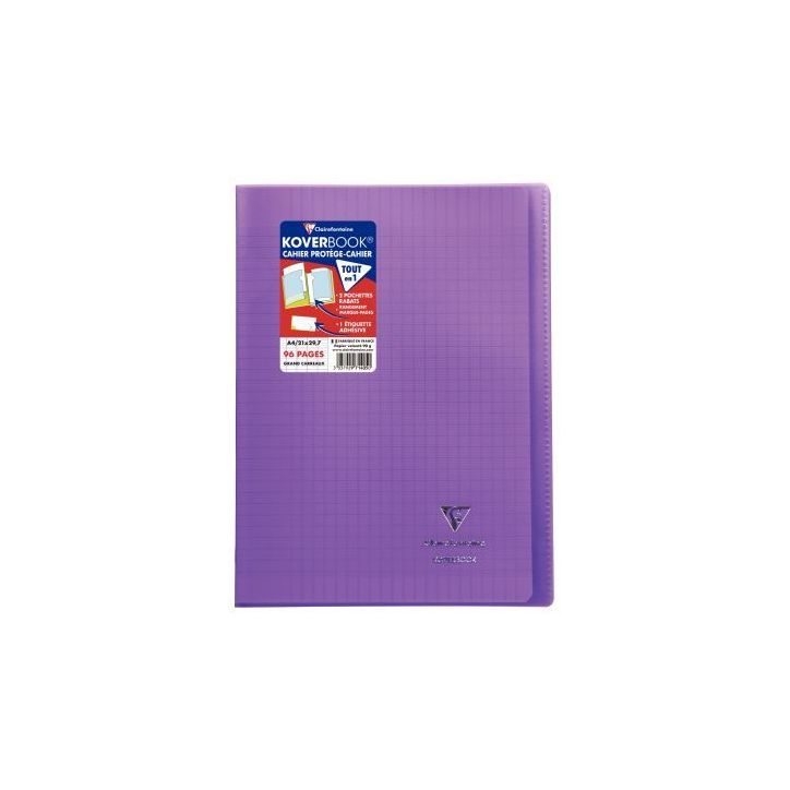 Piqûre 96 pages 21x29,7 cm KOVERBOOK, seyès 90g, couverture en polypropylène, violet 971405C CLAIREFONTAINE