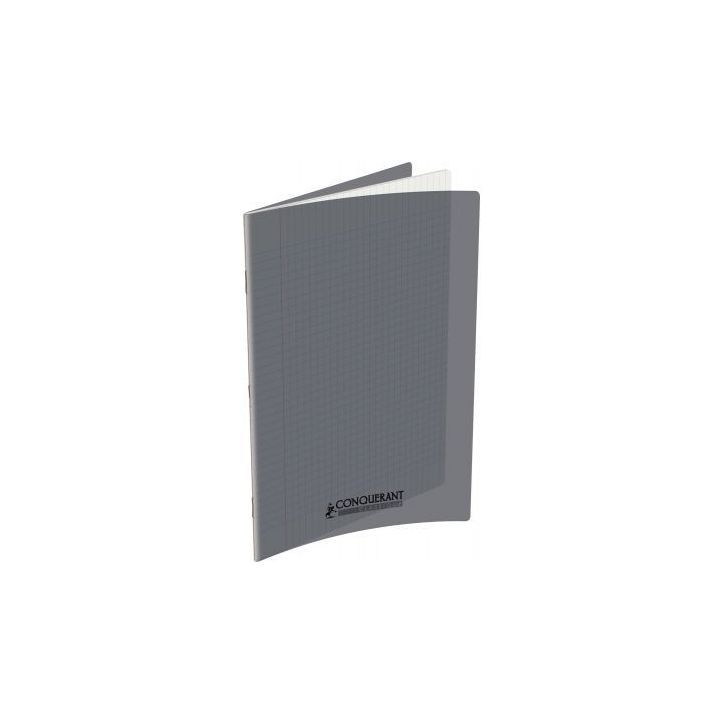 CONQUERANT C9 Cahier piqûre 24x32cm 96 pages 90g grands carreaux Séyès. Couverture polypropylène Gris