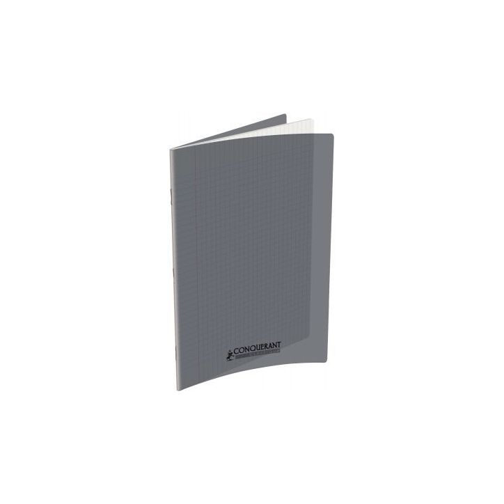 Cahier piqûre 24x32cm 48 pages 90g grands carreaux Séyès. Couverture polypropylène Gris
