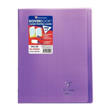 Achetez Piqûre 96 pages 24x32 cm KOVERBOOK, seyès 90g, couverture en polypropylène, violet 981405..
