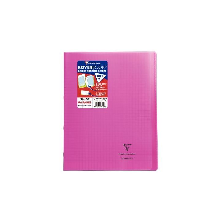 Piqûre 96 pages 24x32 cm KOVERBOOK, seyès 90g, couverture en polypropylène, rose 981408C CLAIREFONTAINE