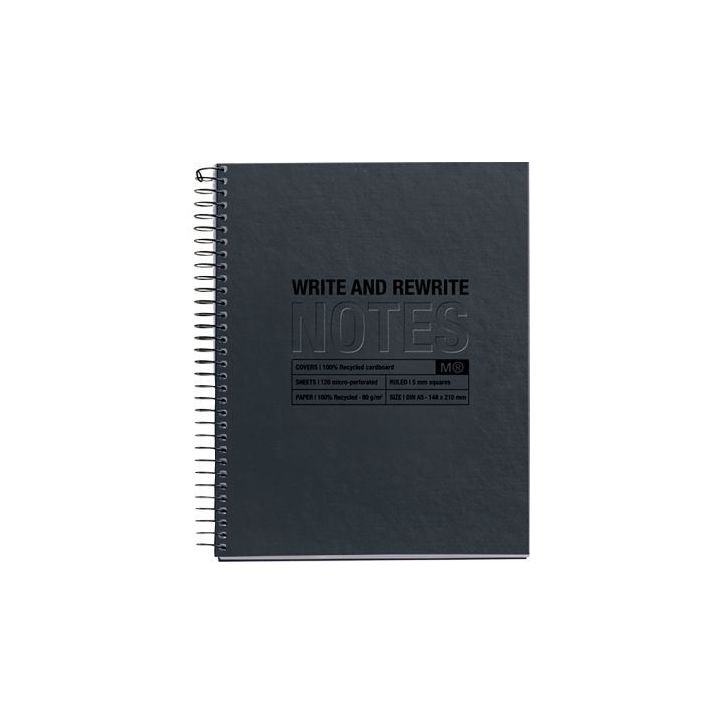 NOTEBOOK MIQUELRIUS format A5, 120 feuilles 80g, quadrillé 5x5, couverture carton recyclé noir MR6029 MIQUEL(...)