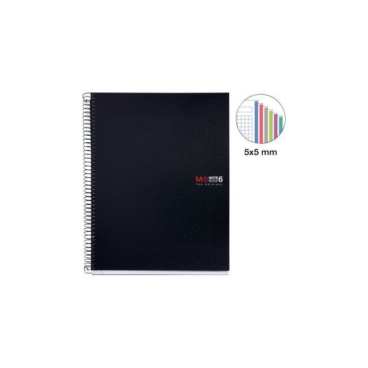 NOTEBOOK MIQUELRIUS format A5, 150 feuilles 70g, quadrillé 5x5, couverture PP noir MR2827 MIQUELRIUS APLI
