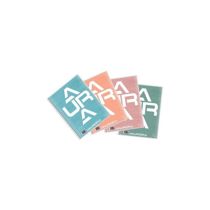 Cahier spiralé 160 pages perforées 70g, format A4, ligné 8mm 129801 AURORA