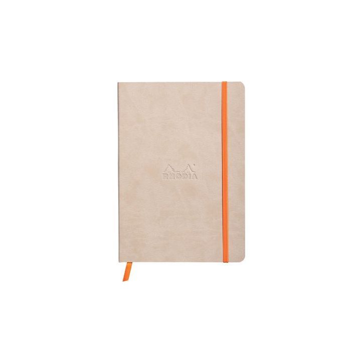 Carnet 160 pages RHODIARAMA format A5, dot (pointillés), couverture souple en simili cuir, beige 117455C RHOD(...)
