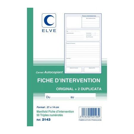 Achetez Manifold Fiche d'intervention 50 triplicatas 2143 LEBON & VERNAY pas cher sur Ma Rentrée Sc..