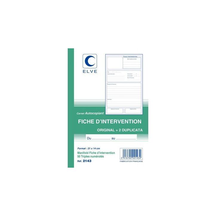 Manifold Fiche d'intervention 50 triplicatas 2143 LEBON & VERNAY