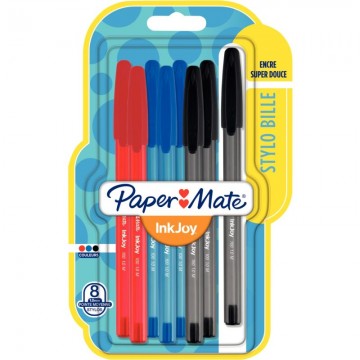Blister de 8 stylos bille Papermate InkJoy 100 assortis 1956745 PAPER MATE