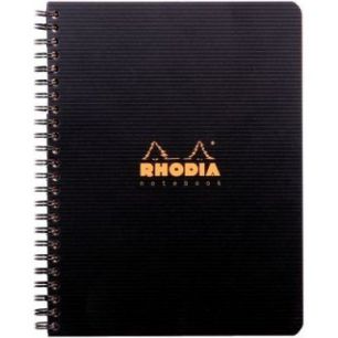 RHODIA Cahier spirale couverture Noire PP 16x21cm 160 pages 5x5 perforées 4 trous