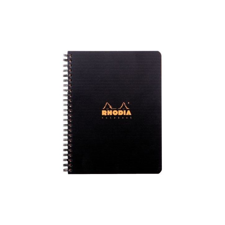 RHODIA Cahier spirale couverture Noire PP 16x21cm 160 pages 5x5 perforées 4 trous
