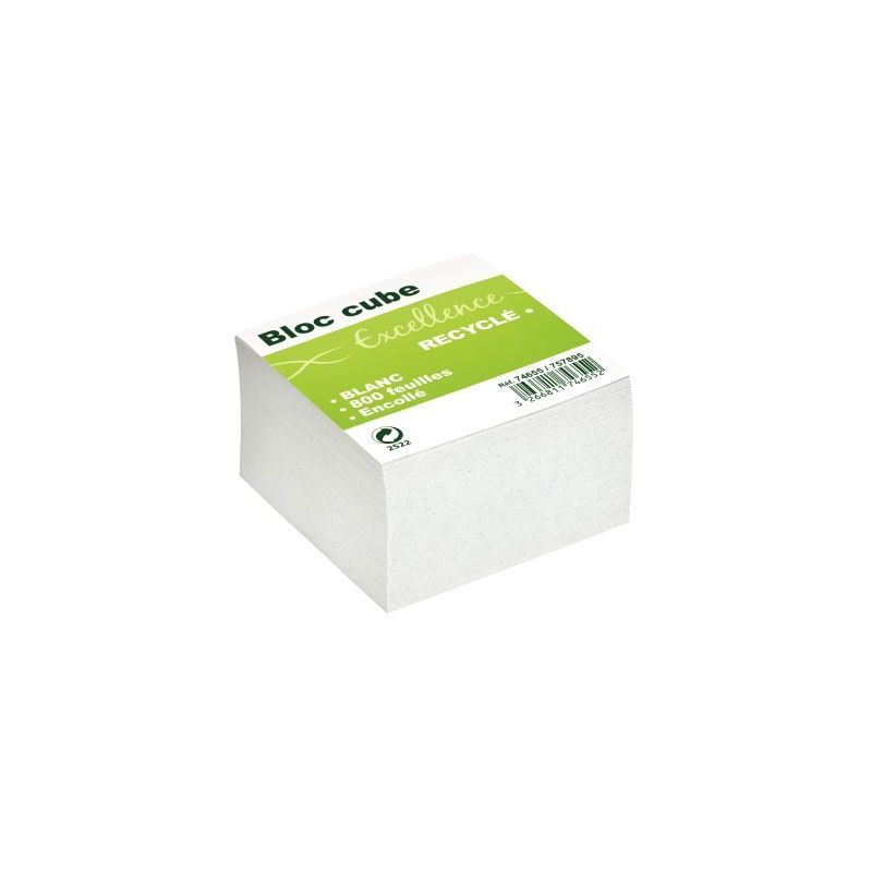 Achetez Bloc cube recyclé blanc d'environ 800 feuilles encollées, dimensions : 9 x 9 x 9 cm a veni..