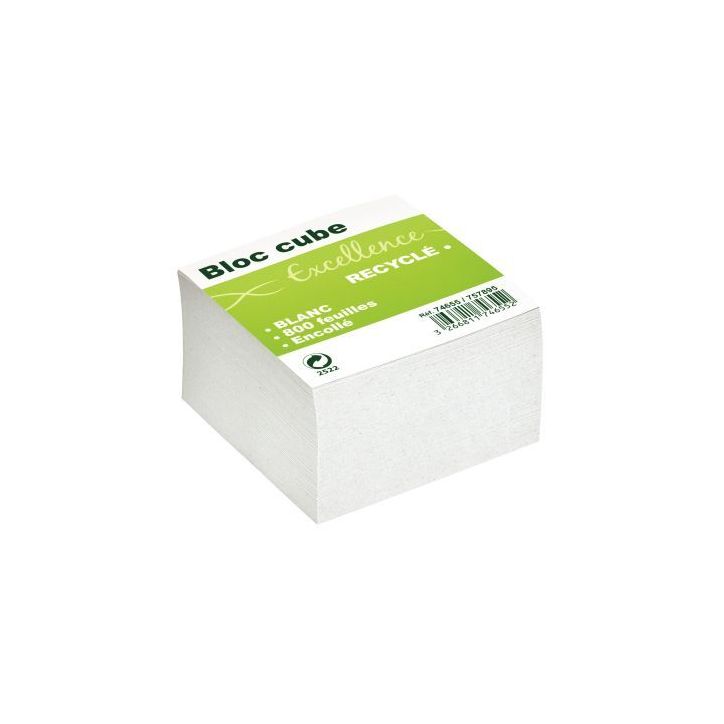 Bloc cube recyclé blanc d'environ 800 feuilles encollées, dimensions : 9 x 9 x 9 cm a venir