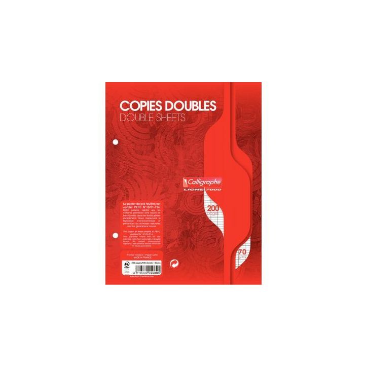 Sachet de 50 copies doubles (200 pages perforées) format 17x22 cm séyès 70g blanc 5080C