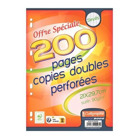 Achetez Paquet de 50 copies doubles perforées, format A4, papier 90g, seyès 9223C CALLIGRAPH CLAIR..