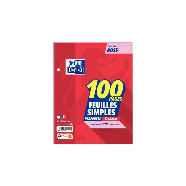 Sachet de 50 feuillets mobiles 17x22 cm seyès 80g, rose 100103243 HAMELIN