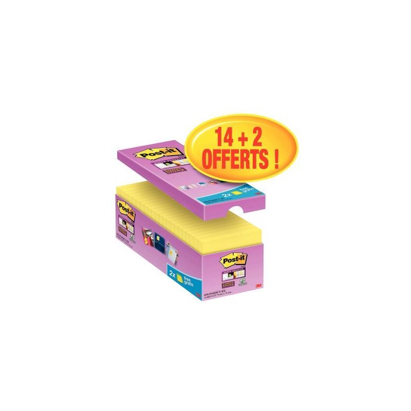 Achetez Boite 16 blocs notes 90 feuilles sticky 76x76 jaune dont 2 gratuits BP854 POST-IT 3M pas che..