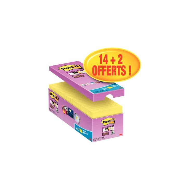 Boite 16 blocs notes 90 feuilles sticky 76x76 jaune dont 2 gratuits BP854 POST-IT 3M