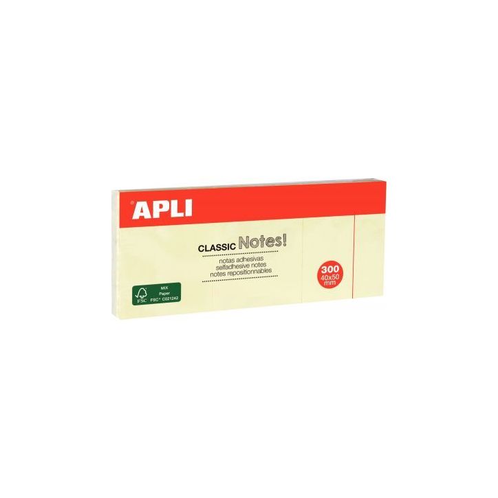 Lot de 3 blocs de 100 feuilles notes adhésif repositionnable, 50 x 40 mm, jaune 10977 APLI