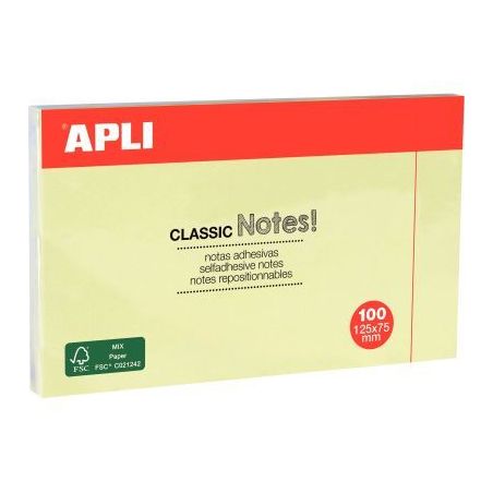 Achetez Bloc de 100 feuilles notes adhésif repositionnable, 125 x 75 mm, jaune 10976 APLI pas cher ..