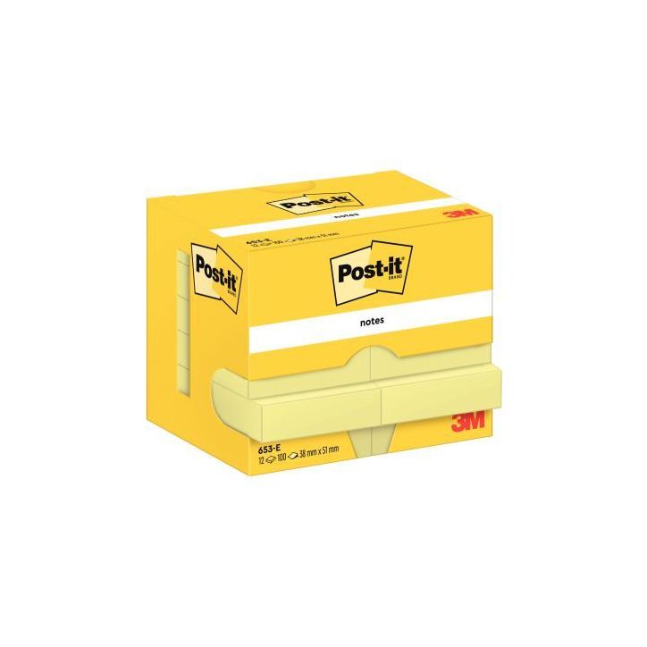 Lot de 12 blocs notes de 100 feuilles post-it, 38 x 51 mm, coloris jaune 23818 3M