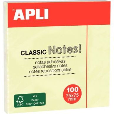 Achetez Bloc de 100 feuilles notes adhésives repositionnables, 75 x 75 mm, jaune 10975 APLI pas che..