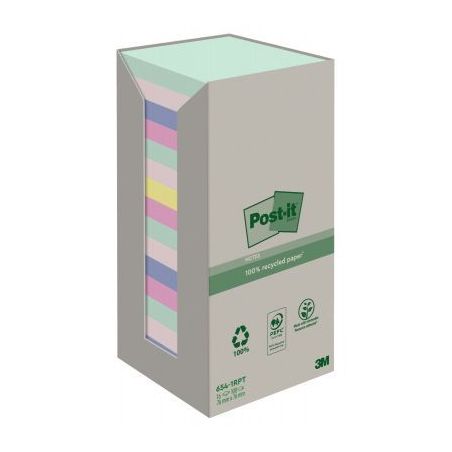 Achetez POST-IT® Notes Post-it Recyclées Nature. 76 x 76 mm. 16 blocs, 100 F. Ass : vert, rose, bl..