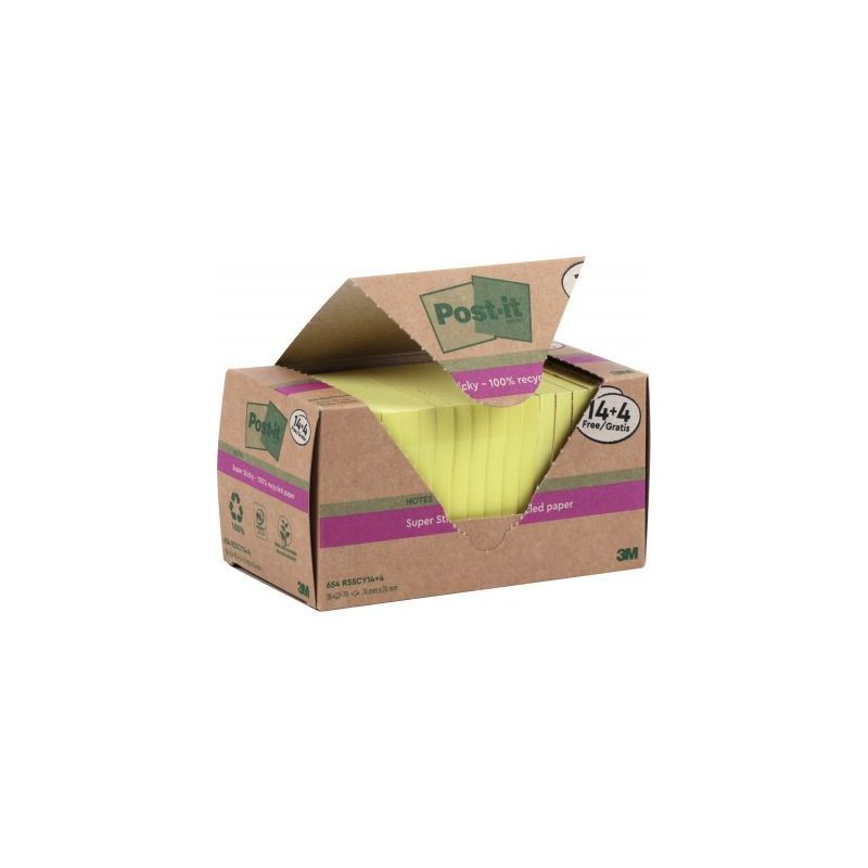 Achetez Tour de 18 blocs sticky recyclés 76x76mm coloris jaune dont 4 gratuits BP1318 POST-IT 3M pa..