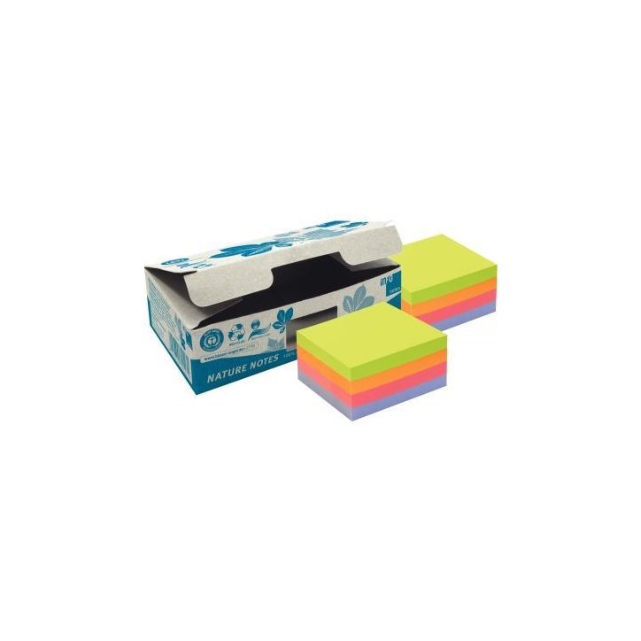 Lot de 2 cubes 400 feuilles  adhésives repositionnables recyclées assorties 75 x 75 mm 5654-97BOX