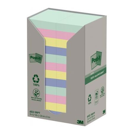 Achetez POST-IT® Notes Post-it Recyclées Nature. 38 x 51 mm. 24 blocs, 100 F. Ass : vert, rose, bl..