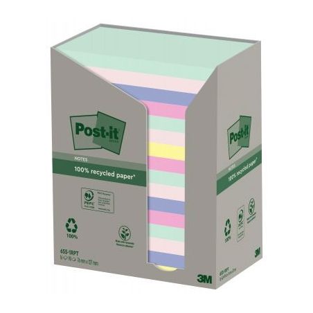 Achetez POST-IT® Notes Post-it Recyclées Nature. 76 x 127 mm. 16 blocs, 100 F. Ass : vert, rose, b..