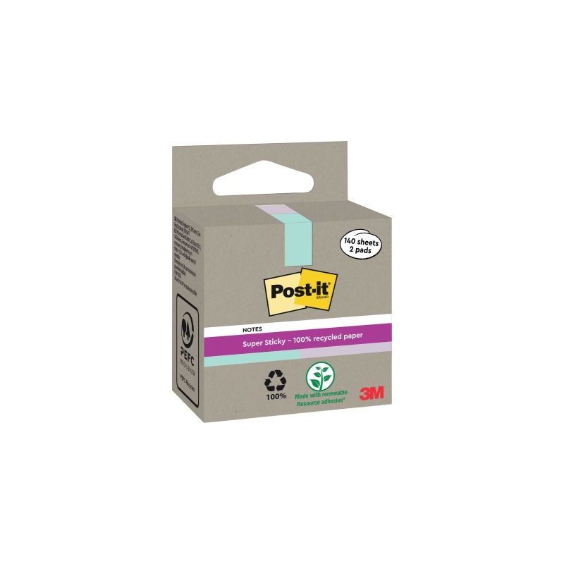 Achetez Boite de 2 blocs note recyclés de 140 feuilles Bleu et violet BP1514 POST-IT 3M pas cher su..