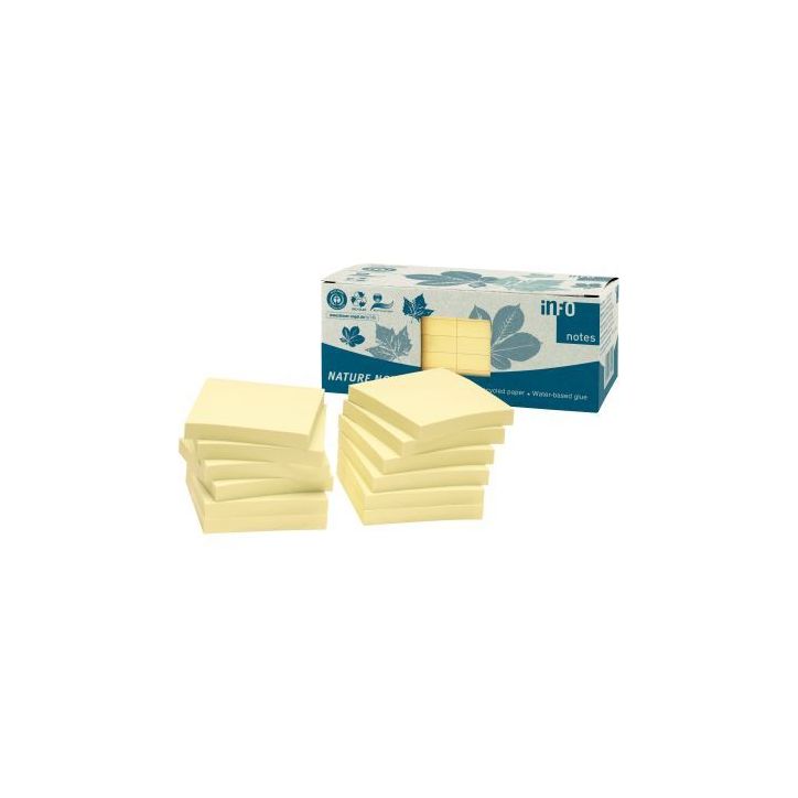 Boîte de 12 paquet de 100 notes repositionnables 75X75 jaunes RECYCLEES AGIPA 11987