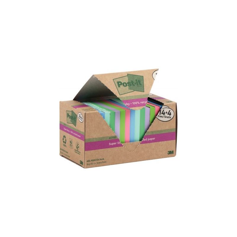 Achetez Tour de 18 blocs sticky recyclés 76x76mm coloris assortis dont 4 gratuits BP1324 POST-IT 3M..