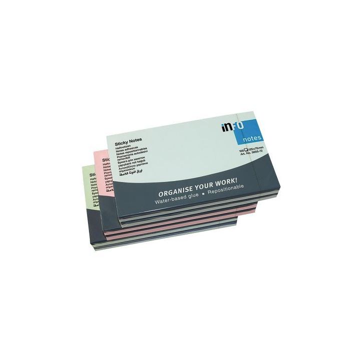 Paquet de 6 blocs repositionnables 75x125 mm pastel assortis 5655-20-pk6-a