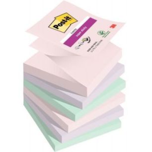POST-IT® Z-Notes Super Sticky Soulful. 76 x 76 mm.Lot de 6 blocs de 90 F. Ass : rose, bleu et vert.