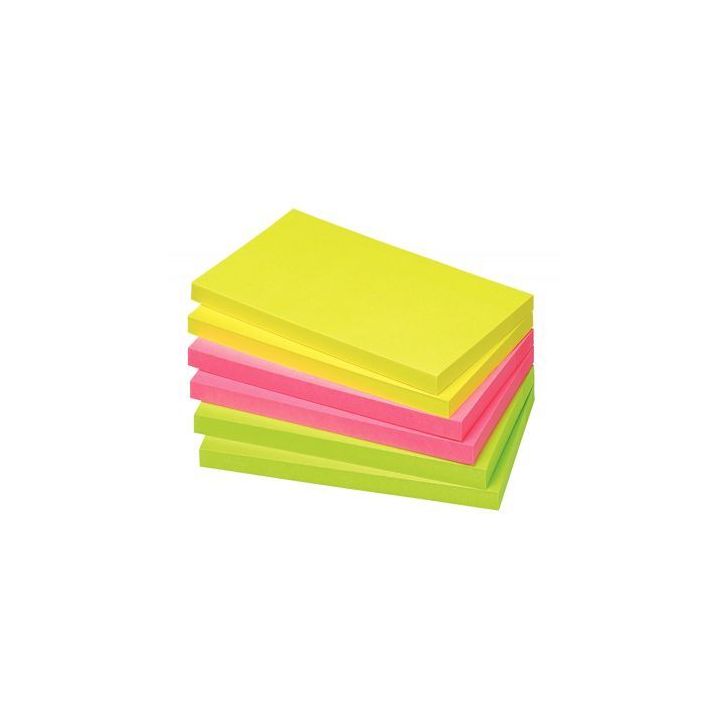 Lot de 6 blocs de notes repositionnables de 80 feuilles 75 x 125 mm couleurs vives assorties 5855-21