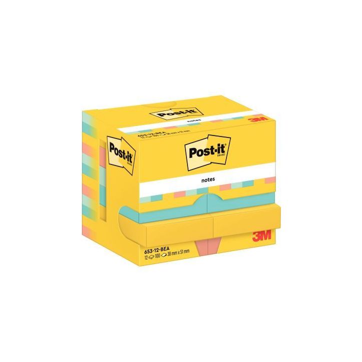 Paquet de 12 blocs notes post it collection beachside 100 feuilles 38x51mm BP1251 POST-IT 3M