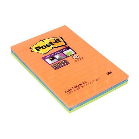 Achetez Paquet de 3 blocs Notes Super Sticky de 45 feuilles lignées, format 101 x 152 mm BP332 POST..