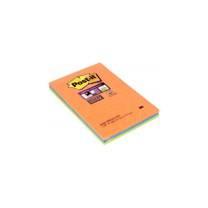 Paquet de 3 blocs Notes Super Sticky de 45 feuilles lignées, format 101 x 152 mm BP332 POST-IT 3M